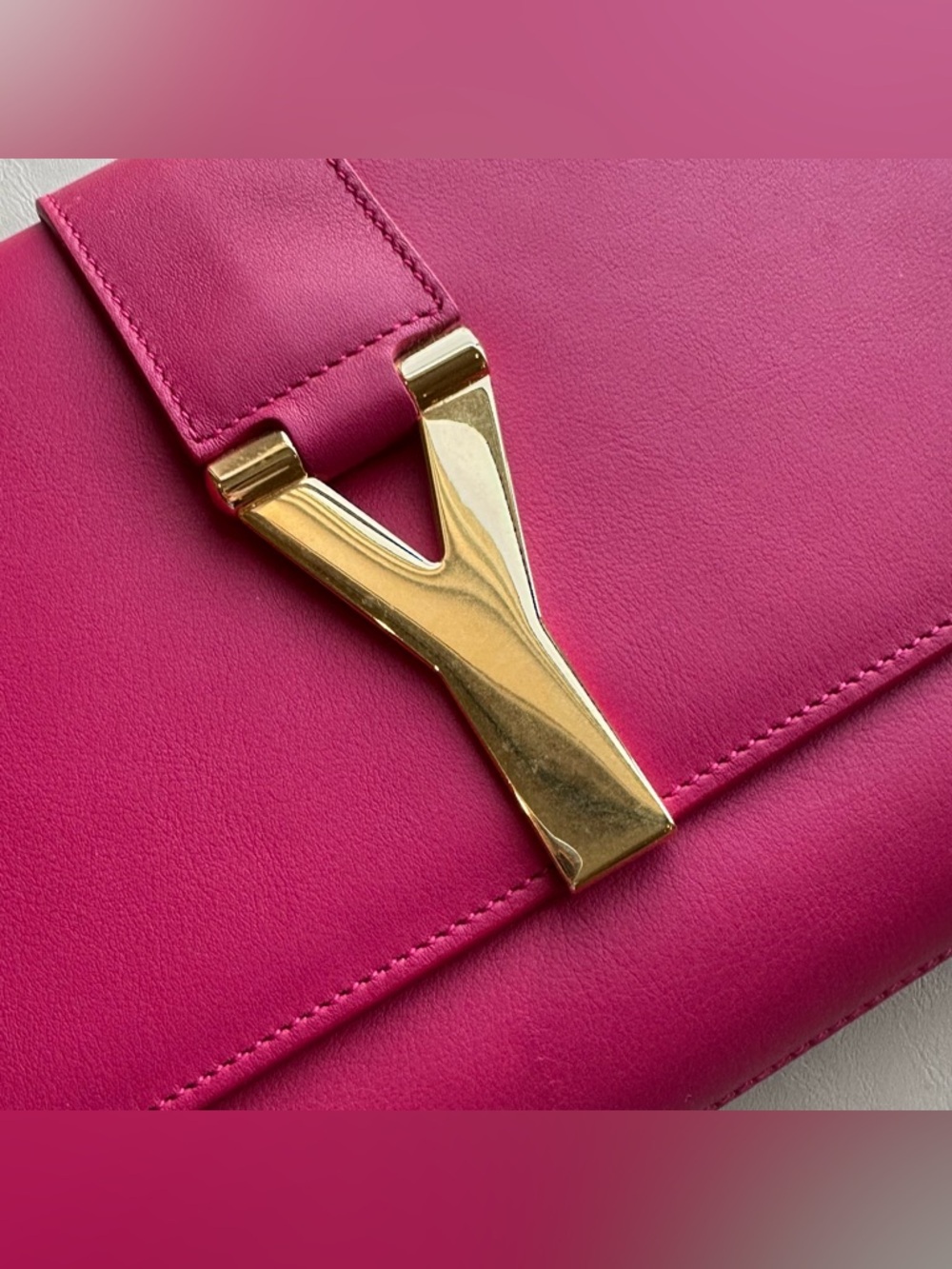 Saint Laurent Fuchsia Pink Leather Classic Y Ligne Clutch - Picture 2 of 16